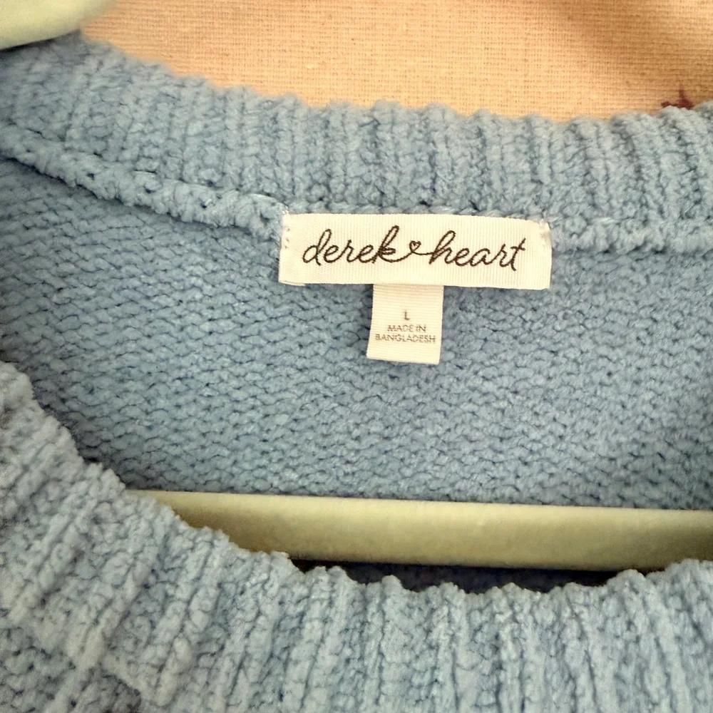 Derek heart baby blue chenille cropped cable knit sweater - Picture 4 of 6